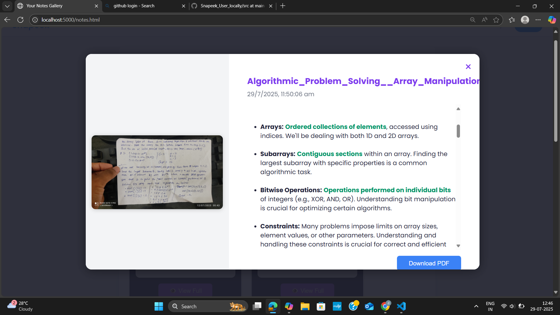 AI-Generated Notes Display